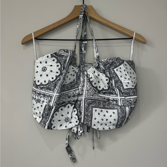 Soft Sport NWOT bandana print black white halter tie back crop top size 2X - Picture 2 of 10